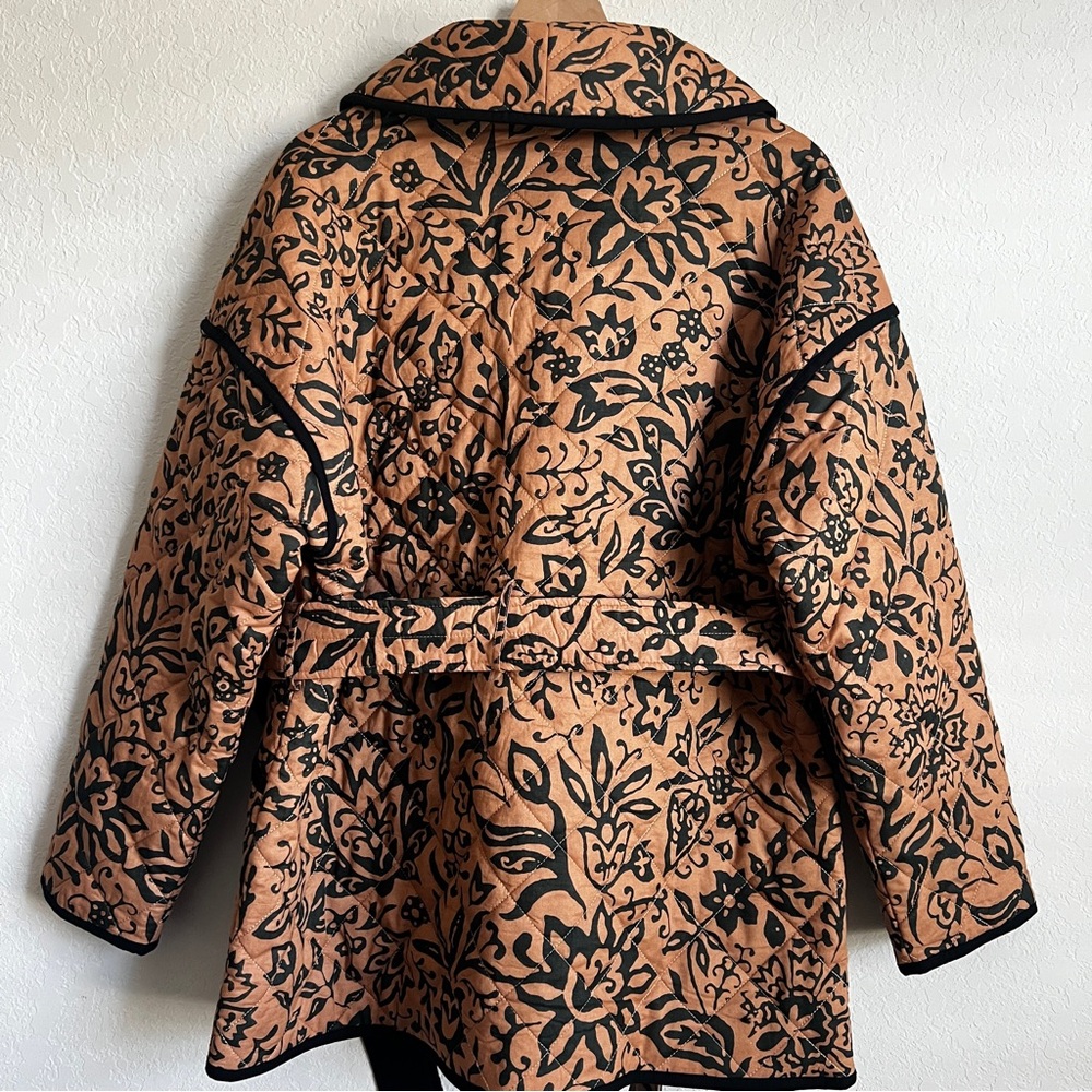BAGATELLE Quilted Jacket Button Tie Belt Floral Black Camel XL NWT - Picture 7 of 12